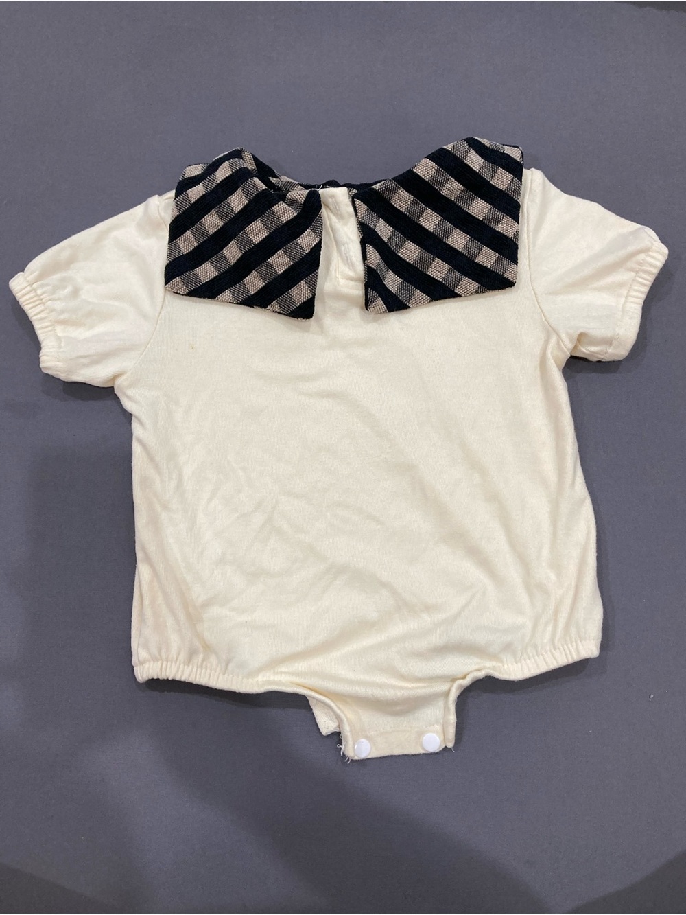 Ivory Baby One-Piece with Black Checked Collar